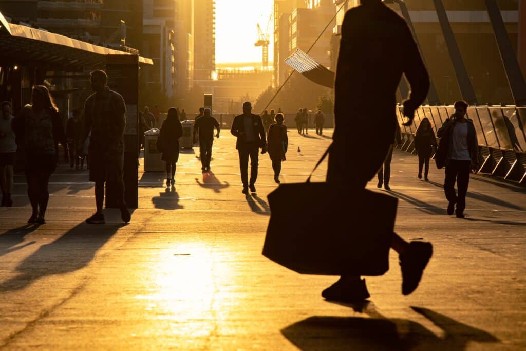 people walking around the city