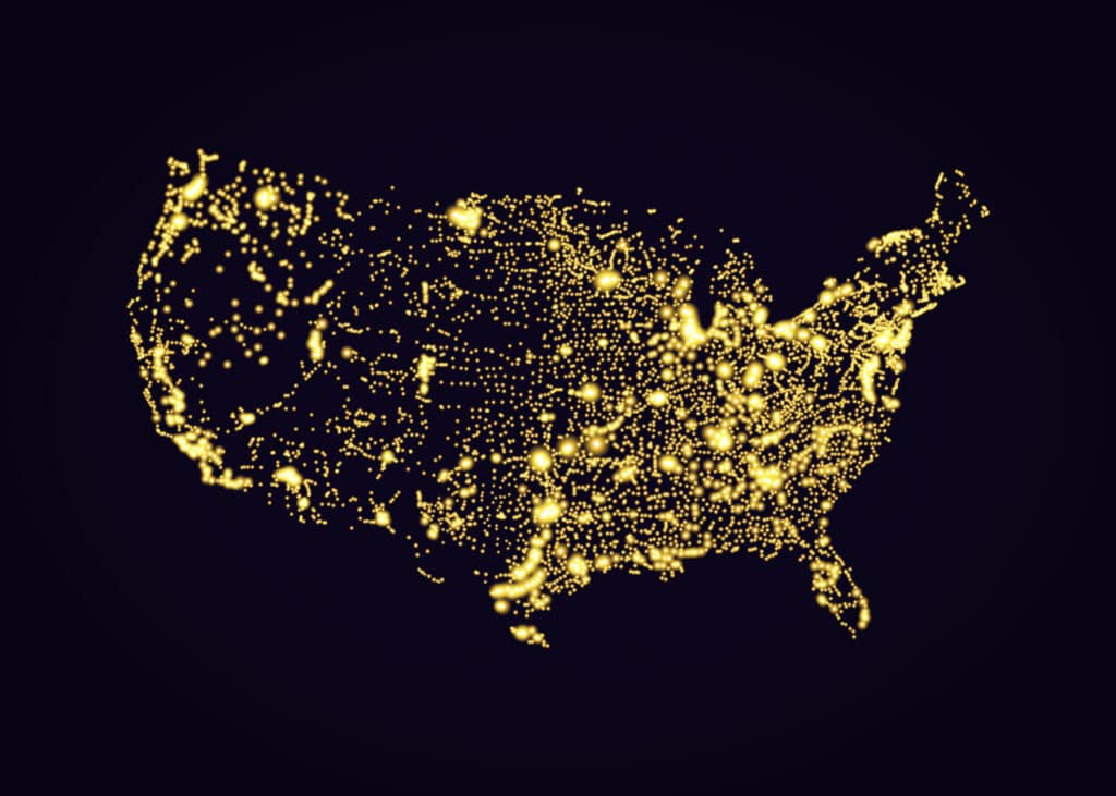 Usa,Map,Night,Light,Effect,In,Vector,Format